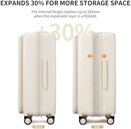 AJI Expandable Top Opening Carry On Luggage Airline Approved, 20 Inch Lightweight Hardside Carry On Suitcase with Spinner Wheels, Travel Luggage for Women Men (Coconut White)