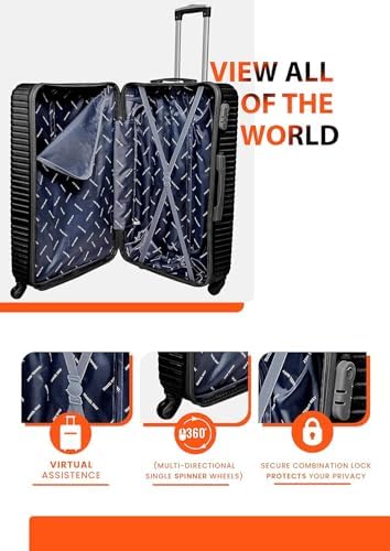 Luggage Set of 2 – 20/28 Inch ABS Hardside Suitcases with 4 Spinner Wheels & Combination Lock + Expandable Multi-Pocket Duffle Bag (Black, Set of 2)