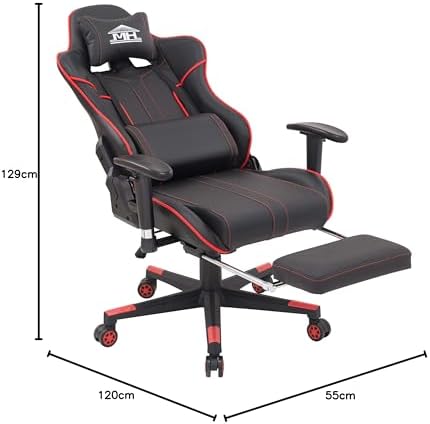 Multi Home Furniture Black & Red Gaming Chair – PU Leather Gaming Chair with Swivel Chair Wheels, Footrest, Adjustable Armrest, Lumbar Support & Back Support – Ergonomic Chair for Home & Gaming Chair