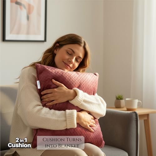 Cotton Home® DIY Blanket, Sherpa Blanket 160x220cm - Ultra-Soft Velvet Throw Blanket for Ultimate Warmth and Comfort, With Zip Enclosure Converts into Cushion, Burgundy