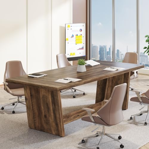 Tribesigns Office Table 180cm Computer Desk,Large Home Office Desk with Solid Wooden Pedestal, Industrial Wood Study Writing Table, Workstation Business Furniture, Brown