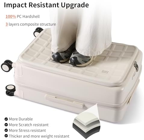 AJI Expandable Top Opening Carry On Luggage Airline Approved, 20 Inch Lightweight Hardside Carry On Suitcase with Spinner Wheels, Travel Luggage for Women Men (Coconut White)