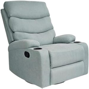 Multi Home Furniture Blue Recliner Chair – Lazy Sofa Chair with Rocking & 360° Swivel Motion, Dual Cup Holder, Remote Control Function, PU Leather Sofa Fabric Recliner Sofa Single Sofa Living Room