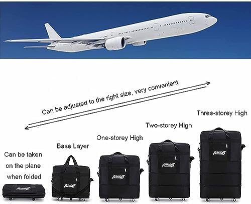 Expandable Suitcase Bag Foldable Rolling Luggage Bag, 3 Lays Waterproof Oxford Duffle Bag Suitcase 5 Wheels for Men Women Lightweight Suitcases Travel Duffel Bags (Black)