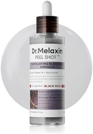 Dr.Melaxin Peel Shot Glow Black Rice Peeling Ampoule, Soft Exfoliating Face and Body Scrub Dead Skin Cells, Blackheads Remover for All Skin Types, 80ml