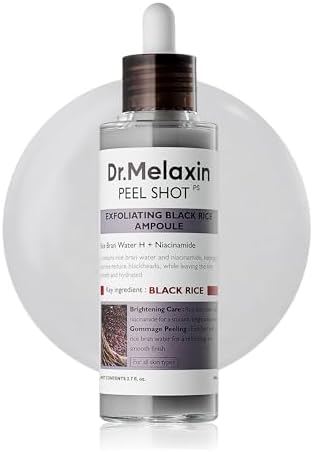 Dr.Melaxin Peel Shot Glow Black Rice Peeling Ampoule, Soft Exfoliating Face and Body Scrub Dead Skin Cells, Blackheads Remover for All Skin Types, 80ml