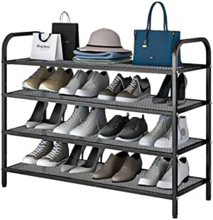 INFOSUN Shoe Rack, Shoes Cabinet Organizer, 4-Tier Shoe Storage with 3 Mesh Shelves, Multi-Function Organizer, Boots Storage Shelf Modern House Furniture Home for Entryway Hallway (Black, 4 Tier)