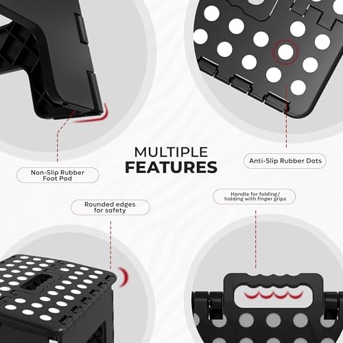 Utopia Home Folding Step Stool - (Pack of 2) Foot Stool with 9 Inch Height - Holds Up to 300 lbs - Lightweight Plastic Foldable Step Stool for Kids, Kitchen, Bathroom & Living Room (Black)