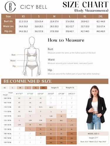 Cicy Bell Womens Casual Blazers Open Front Long Sleeve Work Office Jackets Blazer