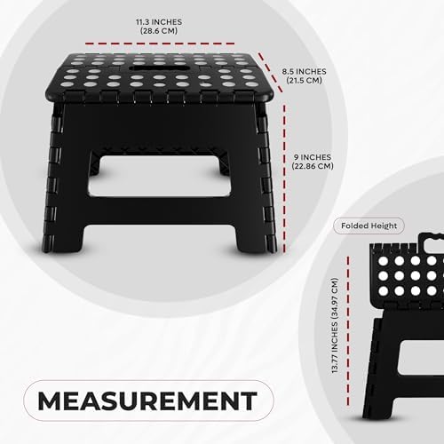 Utopia Home Folding Step Stool - (Pack of 2) Foot Stool with 9 Inch Height - Holds Up to 300 lbs - Lightweight Plastic Foldable Step Stool for Kids, Kitchen, Bathroom & Living Room (Black)