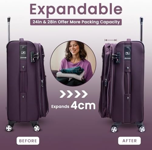 Eminent Expandable Luggage Trolley Bag Soft Suitcase for Unisex Travel Polyester Shell Lightweight with TSA lock Double Spinner Wheels V6093SZ (Carry-On 20-Inch, Purple)