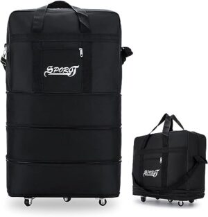 Expandable Suitcase Bag Foldable Rolling Luggage Bag, 3 Lays Waterproof Oxford Duffle Bag Suitcase 5 Wheels for Men Women Lightweight Suitcases Travel Duffel Bags (Black)