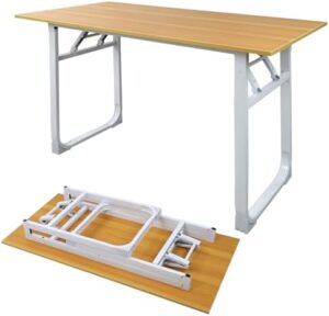 Adjustable Folding Desk No Install, Portable and Compact Computer Walnut Table Office Table for Home, Office, Study, Dining, Camping, Picnic, and BBQ (Yellow, 120 * 60 * 75cm)