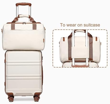 Kono Luggage Sets of 2 Piece Lightweight 52x38x21cm ABS Hard Shell Travel Carry on Suitcase with TSA Combination Lock + Ryanair 40x20x25cm Cabin Bag (Cream White, 20 Inch Luggage Set)