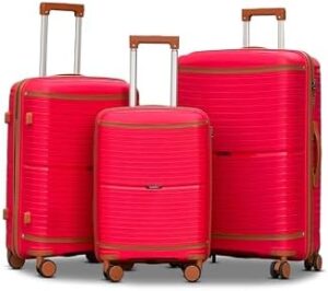 Hard Shell Unbreakable PP Luggage Lightweight, Secured Lock, Smooth Wheels (Red, 3PCS SET 20/24/28 Inch)