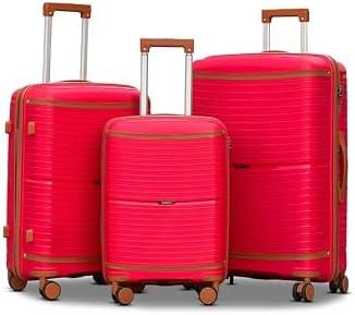 Hard Shell Unbreakable PP Luggage Lightweight, Secured Lock, Smooth Wheels (Red, 3PCS SET 20/24/28 Inch)