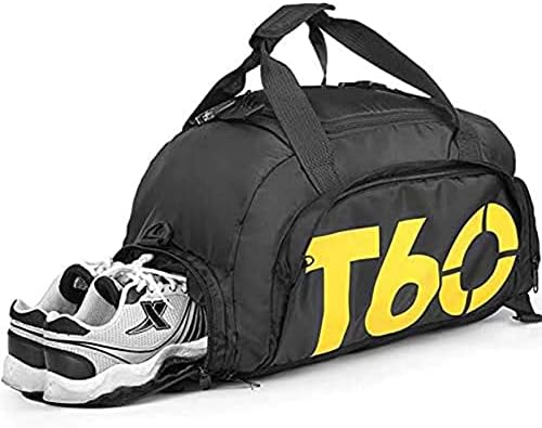 Sports Travel Gym Bag with Wet Pocket & Shoes Compartment for Men and Women (Black-Yellow)