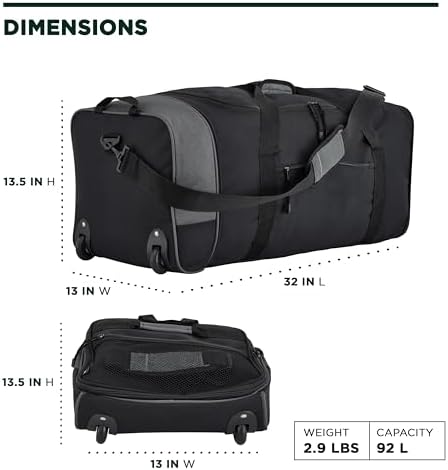 TPRC 32-inch Collapsible Expandble Travel Rolling Duffel Bag