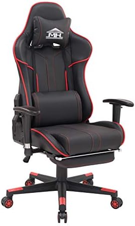 Multi Home Furniture Black & Red Gaming Chair – PU Leather Gaming Chair with Swivel Chair Wheels, Footrest, Adjustable Armrest, Lumbar Support & Back Support – Ergonomic Chair for Home & Gaming Chair