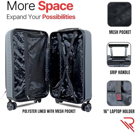 REFLECTION Business Travel 20"Carry On Luggage with Front Open Laptop Compartment|Hardside Suitcase|4 Spinner Wheels|Premium Quality|Professional look(Grey)