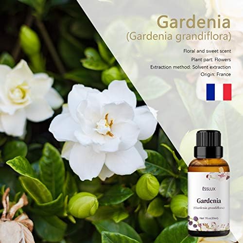 ESSLUX Gardenia Essential Oil, ESSLUX Aromatherapy Essential Oils for Diffuser, Massage, Soap, Candle Making, Perfume, 30 ml