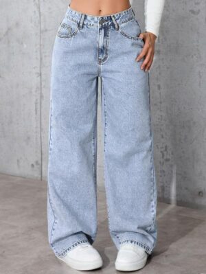 Women's High Waisted Wide Leg Jeans Stretchy Baggy Denim Pants Wash Casual Loose Fit Trousers with Pockets