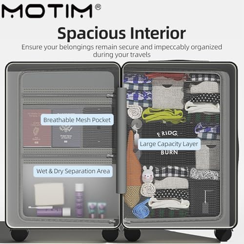 MOTIM Carry-on Suitcase for Women Men, Luggage with Charging Port, Travel Bag with 360° Spinner Wheels, Lightweight Textured Hard Shell, Password Lock, Black, hard side (22inch)