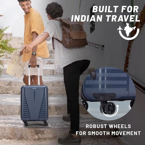 Aristocrat Airpro 8 Wheels Trolley Bags for Travel Hard Case Luggage, Lightweight Bag & Combination Lock|7 Years Warranty, Poseidon Blue, Cabin/ Small, Hardside Expandable Luggage with 8 Spinner