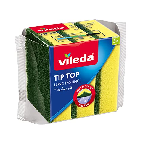 Vileda Tip Top Dish Washing Medium Foam Sponge Scourer 3 Pcs