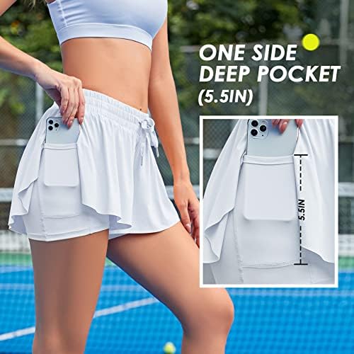 Fortix Women's Flowy Butterfly Athletic Running Workout Spandex Gym Yoga Tennis Skirts with Pocket