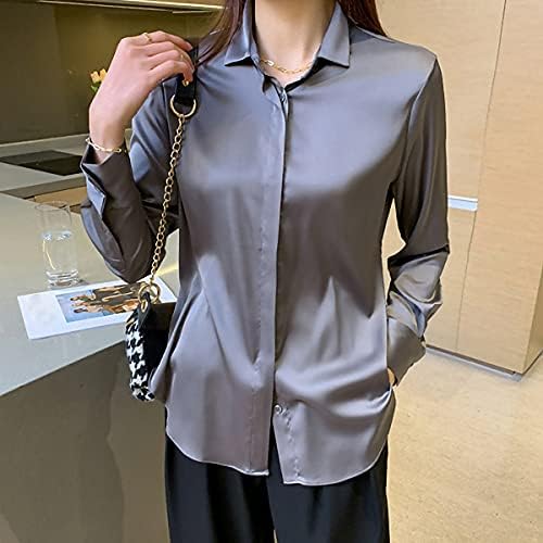 Women's Satin Blouse Fashion Long Sleeve Satin Silk Shirt Work Office Top Casual Shirt