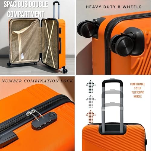 Hard Shell Lightweight 28 Inch (30-35kg) Orange Luggage, Smooth Wheels, Secured Lock