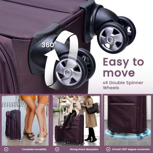 Eminent Expandable Luggage Trolley Bag Soft Suitcase for Unisex Travel Polyester Shell Lightweight with TSA lock Double Spinner Wheels V6093SZ (Carry-On 20-Inch, Purple)