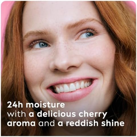 Labello Cherry Shine Lip Balm, 24H Melt-In Moisture, with Shea Butter and Natural Oils Enriched with Vitamins, with Natural Ingredients, Mineral Oil Free, Vegan, 4.8g