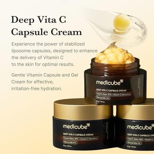 medicube Deep Vitamin C Golden Capsule Face Moisturizer - Liposome Capsules For Wrinkles, Skin Radiance - Transparent Gel for Glow Hydration - Korean Skin Care 1.94 oz