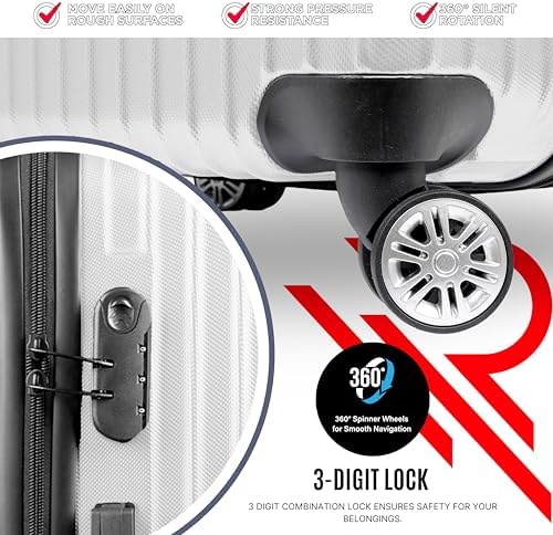 Reflection ABS Luggage, Lightweight & 360° Silent Wheels Suitcase, Airline Approved, ABS Hard Luggage Trolley, Travel Luggage with Spinner Wheels