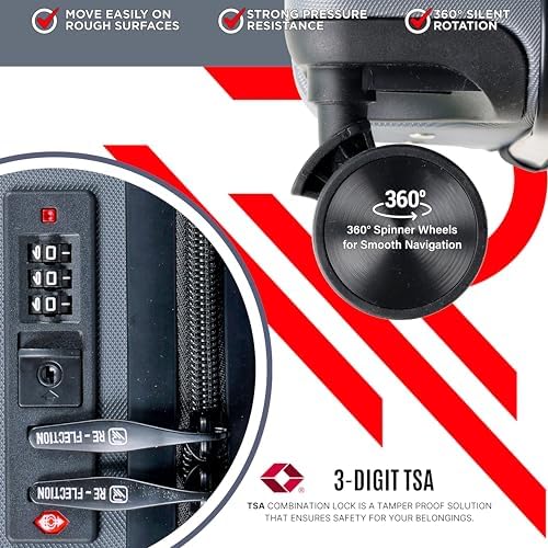 REFLECTION Business Travel 20"Carry On Luggage with Front Open Laptop Compartment|Hardside Suitcase|4 Spinner Wheels|Premium Quality|Professional look(Grey)