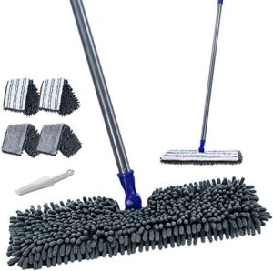 Masthome Flat Mop With 4 Double-Sided Pads for Hardwood Floor - Microfiber & Chenille Wet Dry Mop With Scraping Dust Tool for Floor Cleaning