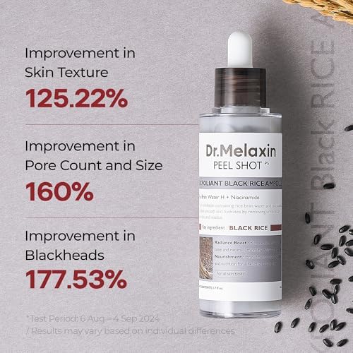 Dr.Melaxin Peel Shot Glow Black Rice Peeling Ampoule, Soft Exfoliating Face and Body Scrub Dead Skin Cells, Blackheads Remover for All Skin Types, 80ml