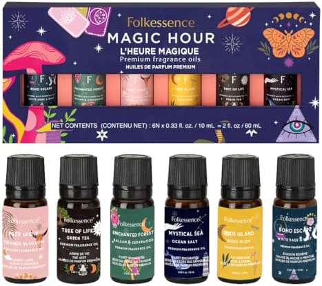 Folkulture Essential Oil Set for Diffusers for Home, Set of 6 Fragrance Oils or Aromatherapy Oils - White Sage, Balsa Cedarwood, Orange, Green Tea, Ocean Salt, Rose | Ramadan Gifts Set (Magic Hour)