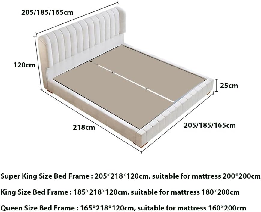 Maple Home Bed Frame Wood Upholstered Modern Velvet King Size Floating Bed Base Bedroom Furniture Off-White (180 * 200 King Size)