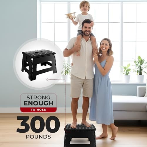 Utopia Home Folding Step Stool - (Pack of 2) Foot Stool with 9 Inch Height - Holds Up to 300 lbs - Lightweight Plastic Foldable Step Stool for Kids, Kitchen, Bathroom & Living Room (Black)