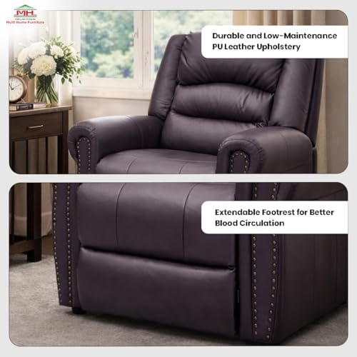 Multi Home Furniture Brown Coffee Electric Recliner Chair for Living Room – Lazy Sofa Chair with Massager & Multiple Modes, Footrest, Lumbar Support, PU Leather Sofa Fabric Recliner Sofa Single Sofa