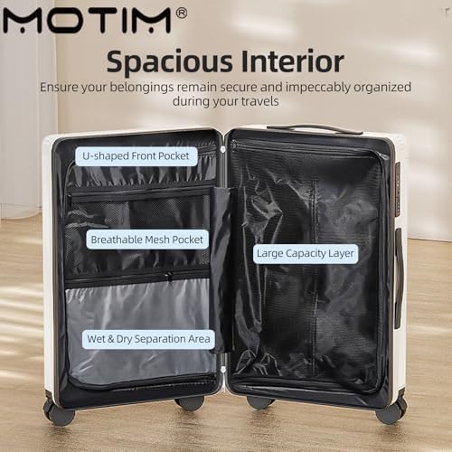 MOTIM حقيبة سفر Travel Suitcase with Wide Handle, Luggage Bag with Charging port, 360° Spinner Wheels, Lightweight Textured Hard Shell, Password Lock (22inch)
