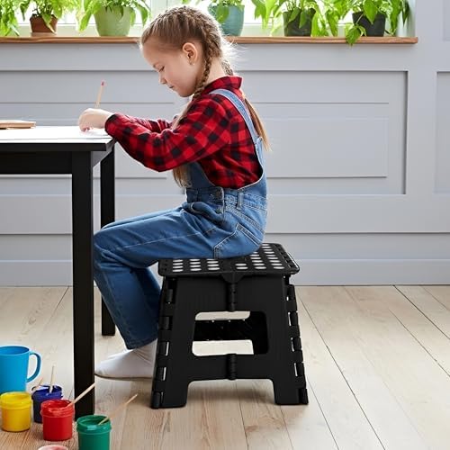 Utopia Home Folding Step Stool - (Pack of 2) Foot Stool with 9 Inch Height - Holds Up to 300 lbs - Lightweight Plastic Foldable Step Stool for Kids, Kitchen, Bathroom & Living Room (Black)