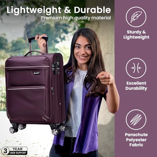 Eminent Expandable Luggage Trolley Bag Soft Suitcase for Unisex Travel Polyester Shell Lightweight with TSA lock Double Spinner Wheels V6093SZ (Carry-On 20-Inch, Purple)