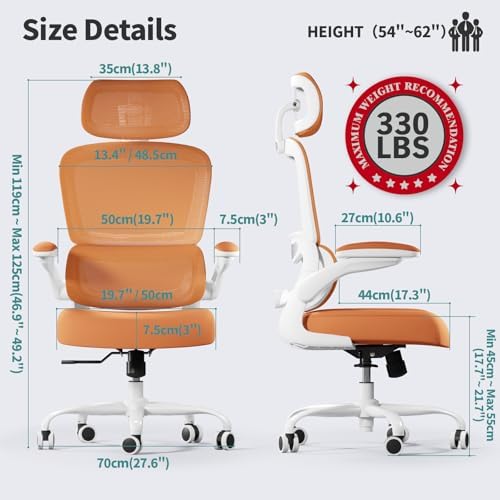 TRALT Office Chair Ergonomic Desk Chair, 330 LBS Home Mesh Office Desk Chairs with Wheels, Comfortable Gaming Chair, High Back Office Chair for Long Hours (Burnt Orange)