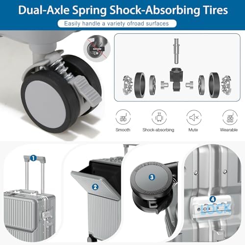 LIODUX Hardshell Zipperless Carry On Luggage, Aluminum Frame Suitcases with Quiet Wheels, Travel Luggage without Zipper, Lightweight Fashion Carry-on with Cup Holder & USB C Ports (White, 20 Inch)