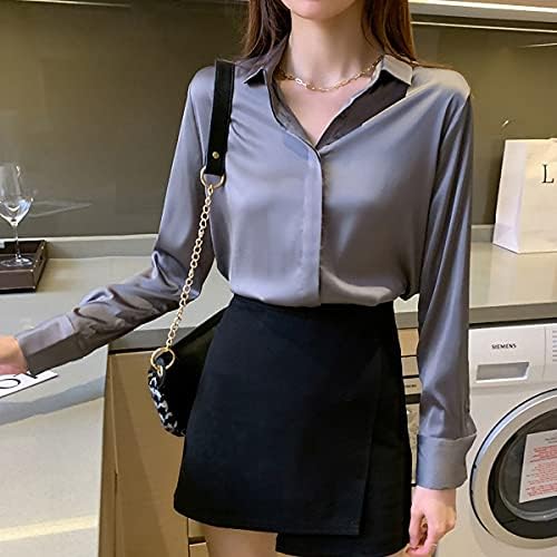 Women's Satin Blouse Fashion Long Sleeve Satin Silk Shirt Work Office Top Casual Shirt