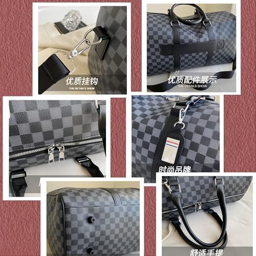 Travel Duffle Bag for Men PU Leather Sports Gym Bag Water Repellent Travel Bag for Business Weekend Getaway Overnight (Checkerboard)